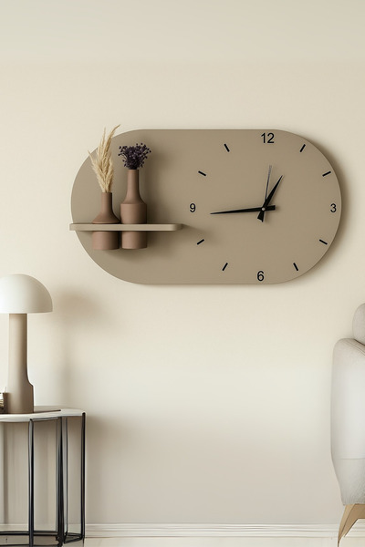 Clock Modern Tasarım Raflı Nera Duvar Saati 75x45