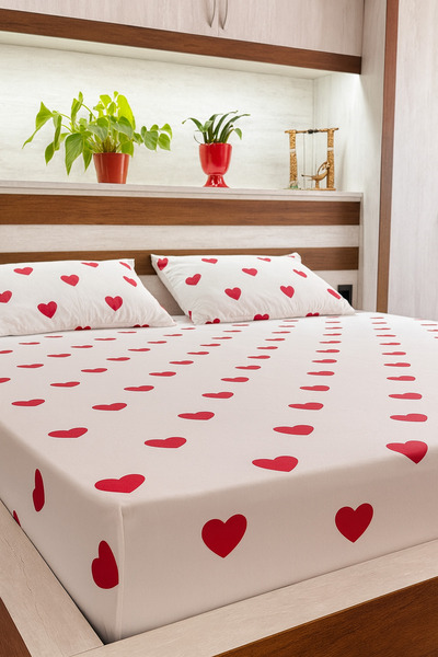 Felina Home مجموعة ملاءات سرير مطاطية بنمط قلب الحب