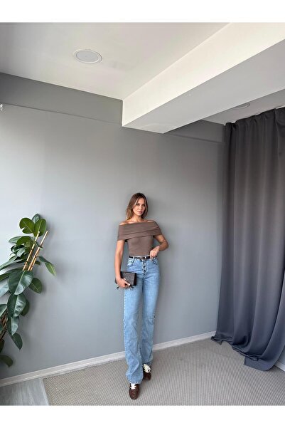 AlisaSu Γυναικείο μπλε παντελόνι με ψηλόμεσο κουμπί, ελαφρύ ισπανικό τζιν παν...