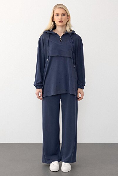 Olcay Premium Σετ παντελόνι με κουκούλα και πέτρινο ύφασμα - INDIGGO 7984-TK