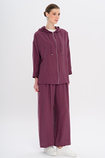 Olcay Hooded Loose Modal Double Suit Dried Rose 9294-Tk