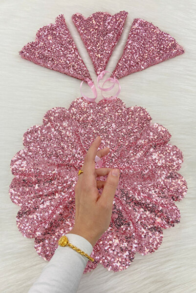 ZEYMERADE Pembe Işıl Işıl Pullu Gelin Damat Mendili, Pul Payet Detaylı, Düğün...