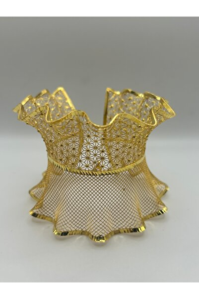 NYR Gold Silver 925 Ayar Gümüş Üzeri 22 Ayar Altın Kaplama 7 cm Desenli Tül B...