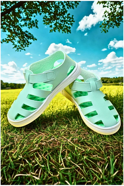 Moda Lime Talpă flexibilă din cauciuc - Velcro cu model de flori de rodie pen...