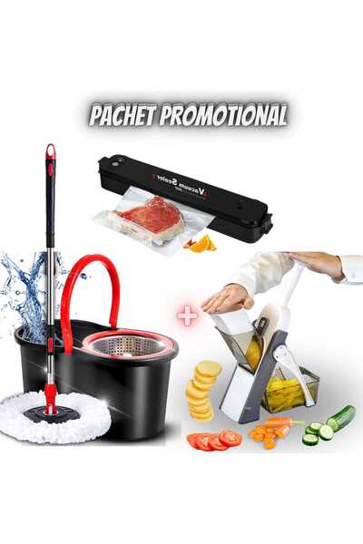 OEM Pachet Promoțional: Mop rotativ 3 în 1 + Aparat de Vidat + Feliator de Le...