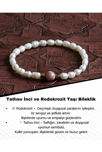 Saff Doğal Taş Sertifikalı Orijinal Doğal Tatlısu İnci ve Rodokrozit Taşı Bil...