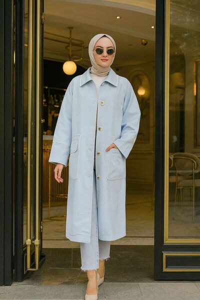 Neva Style Кнопковий тренчкот кольору морської хвилі 9206buzm