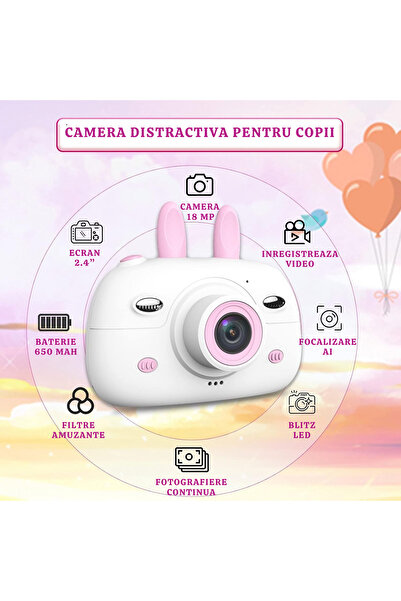 Whimlets Digital camera for children, 2.4 inch IPS screen, 18MP, 1080P HD video, 32GB card included