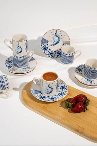 AEN PORSELEN Peacock Coffee Cup Set 12 Pieces for 6 People