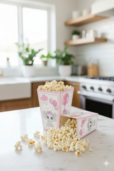 Deniz Party Store Pembe Fil Popcorn Mısır Cips Kutusu 8 Adet Baby Shower Doğu...