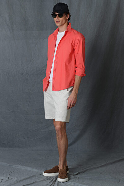 Lufian Macro Men's Smart Shirt - Comfort Slim Fit Coral
