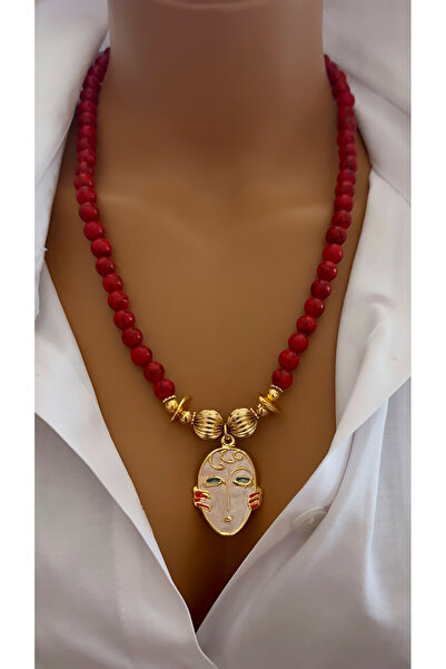 Nevaa Still Sıkma mercan doğal taş altın kaplama tasarım kolye (güncel model)