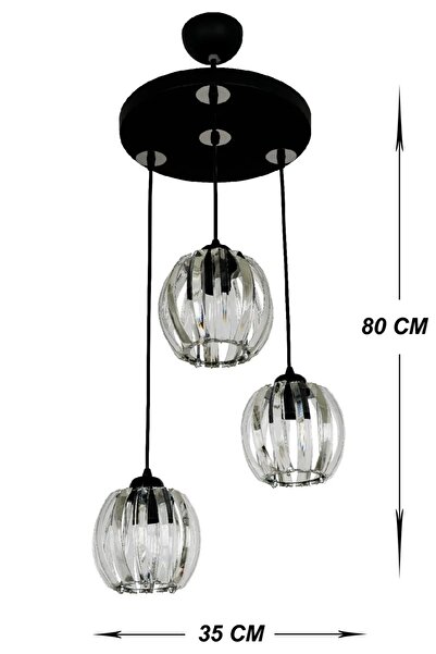 VENON Paris 3 lü Sarkıt Avize Siyah Taşlı Avize (ORJİNAL KRİSTAL) Salon Mutfak Genç Odası Yatak Odası