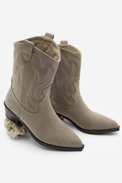 Marjin Women's Pointed Toe Embroidered Western Boots Nilva Mink Suede