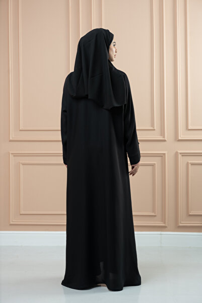 LAVİNİA Lavinia women Abaya, buttoned sleeve model. Elegant black & pink colour
