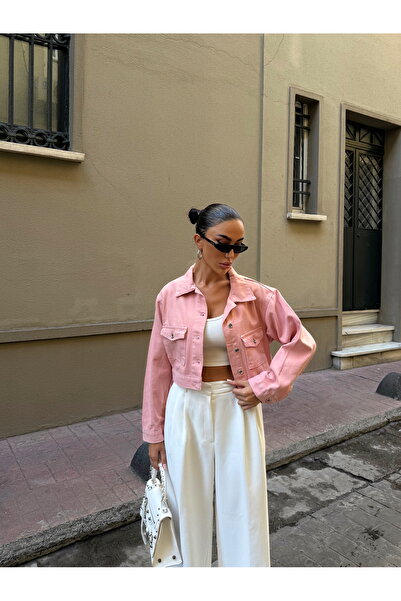 LB Laluna Butik Women's Back Pleated Denim Jacket with Chest Pockets