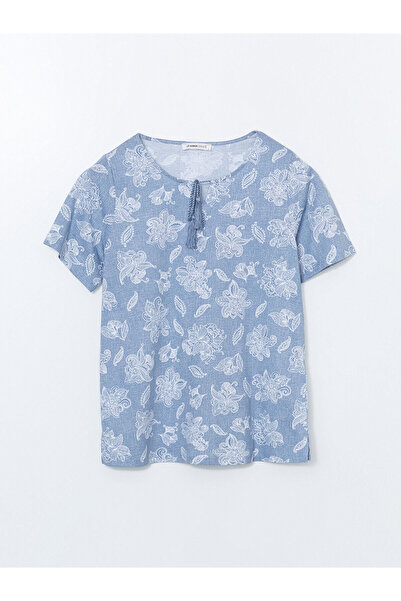 LC Waikiki Νέα σεζόν Γυναικεία Μπλούζα με λουλουδάτο γιακά Baglama - S5EK32Z8