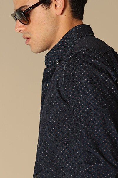 Lufian Чен Чоловіча оксамитова спортивна сорочка Comfort Slim Fit Синя