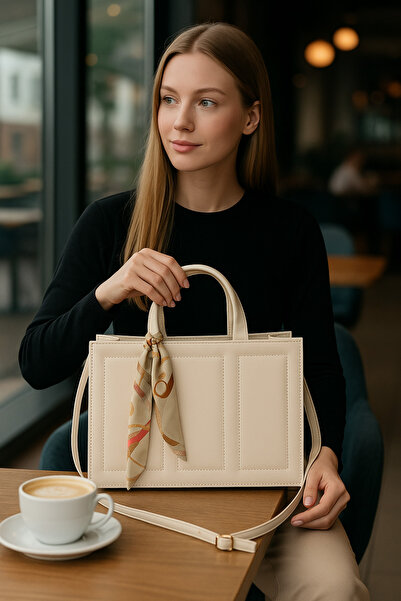 ESTUTE Kadın Şık El ve Omuz Çantası – Fular Detaylı