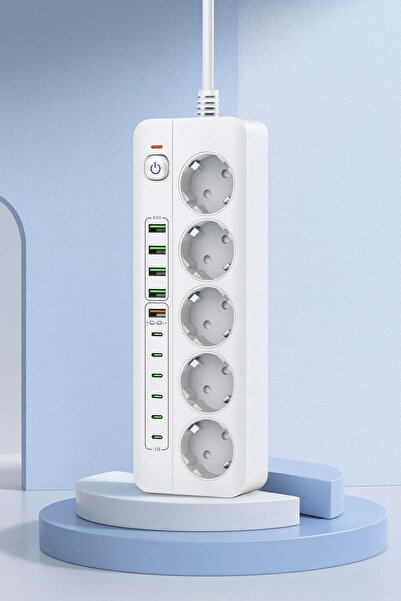 Brawi PRO P10 3X Priz 3000W Akım Korumalı 4X Usb 2X Type-c Girişli Çoklu Priz