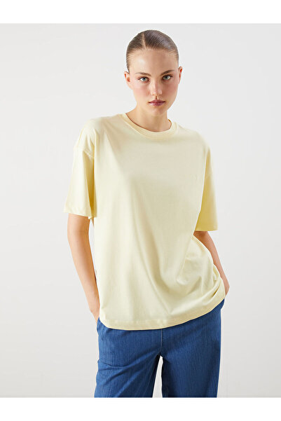 LC Waikiki Nevavm Women's Oversize T-Shirt with Oval Collar Embroidery