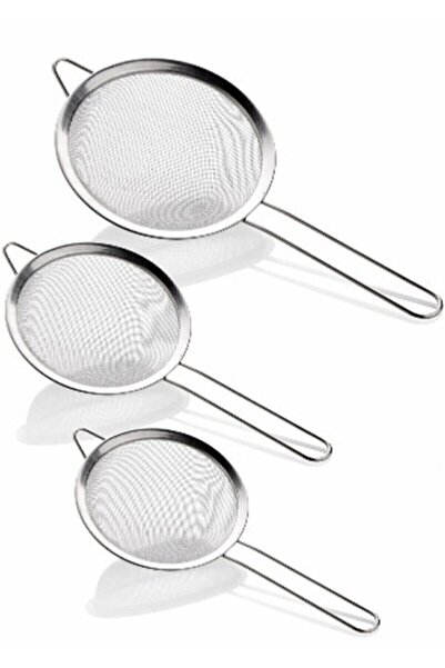 MİMOZA PARK 3'lü Paslanmaz Tel Süzgeç, Pirinç Süzgeci, Çelik Süzgeç, Metal Süzgeç ( 13-11-10 CM )