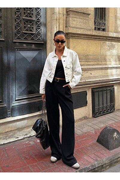 LB Laluna Butik Women's Back Pleated Denim Jacket with Chest Pockets