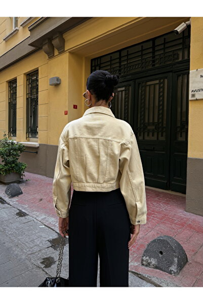 LB Laluna Butik Women's Back Pleated Denim Jacket with Chest Pockets