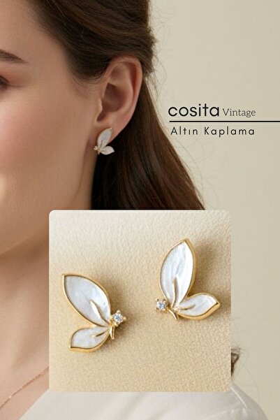 COSİTA أقراط الفراشة البيضاء الجنية النسائية بأحجار الزركون الصغيرة