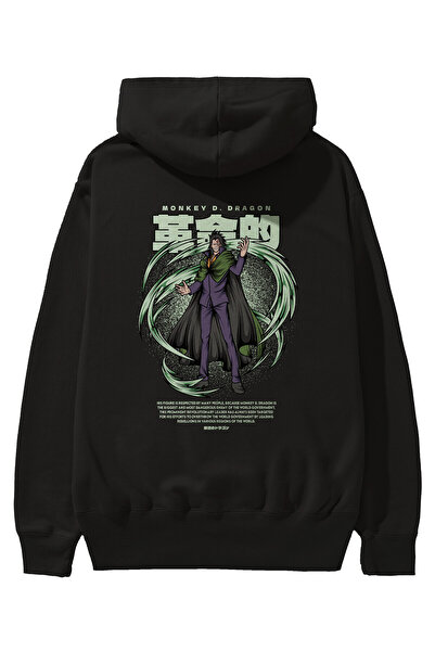 Ankhises Monkey D. Dragon Anime Back Štampano Crna Oversize kroj Sa kapuljačo...