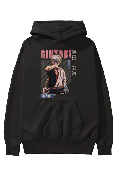 Ankhises جينتوكي ساكاتا أنيمي الجبهة المطبوعة هوديي أسود كبير الحجم مقنعين سويت شيرت الرجال النساء