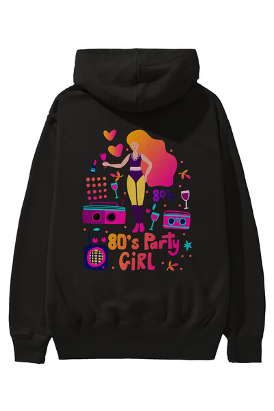 Ankhises Retro Girl Party Back Štampano Crna Oversize kroj Sa kapuljačom Duks...