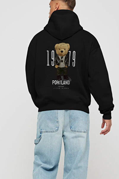 Ankhises Teddy Bear Portland Back Štampano Crna Oversize kroj Sa kapuljačom D...
