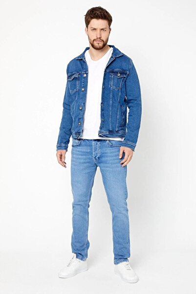 DAMGA JEANS Erkek Jeanmove Pamuku Polo Yaka Rahat Kalıp Kot Ceket