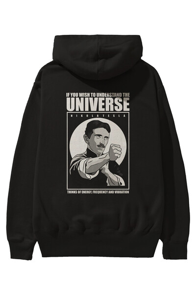 Ankhises Nikola Tesla Ip Man Back Štampano Crna Oversize kroj Sa kapuljačom D...