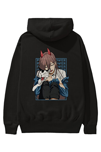 Ankhises POWER CHAINSAWMAN Аніме з принтом на спині Чорний оверсайз худі з ка...