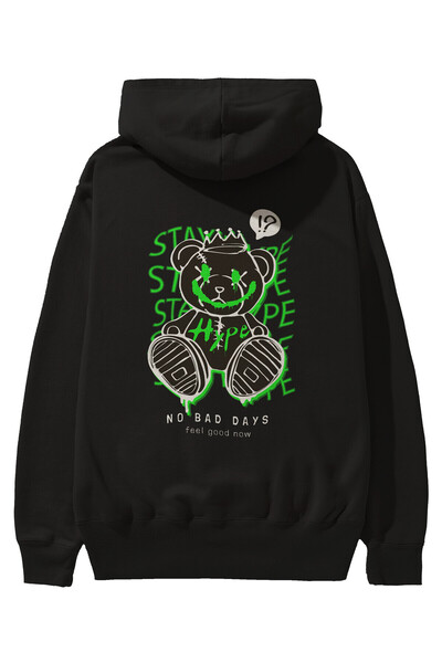 Ankhises Stay Hype Bear Back Štampano Crna Oversize kroj Sa kapuljačom Dukser...