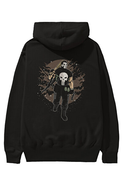 Ankhises Punisher Back Štampano Crna Oversize kroj Sa kapuljačom Dukserica Mu...