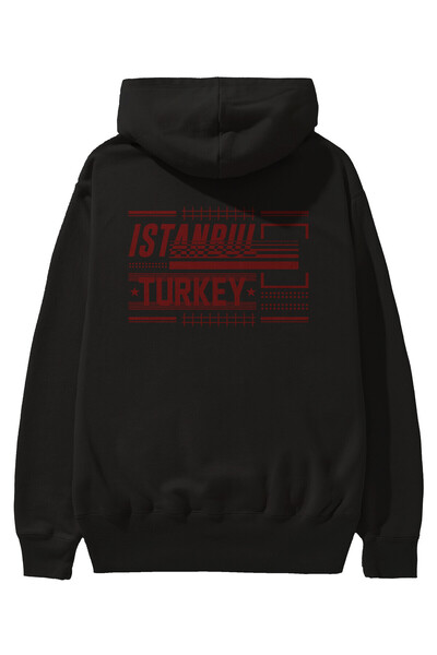 Ankhises Hanorac negru oversize cu glugă cu imprimeu pe spate Istanbul Bărbaț...