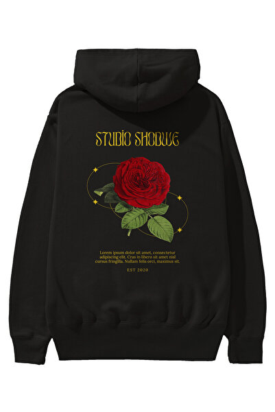 Ankhises Studio Shodwe Rose Back Štampano Crna Oversize kroj Sa kapuljačom Du...