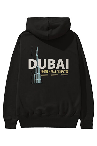 Ankhises Ντουμπάι Πίσω εμπριμέ μαύρο φούτερ με κουκούλα μεγάλου μεγέθους ανδρ...