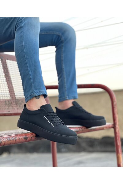 pabucmarketi Lace-Up Men's Sports Shoes Black Nubuck (Black Sole)