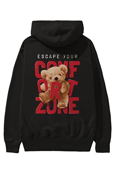 Ankhises Teddy Bear Comfort Zone Back Štampano Crna Oversize kroj Sa kapuljač...