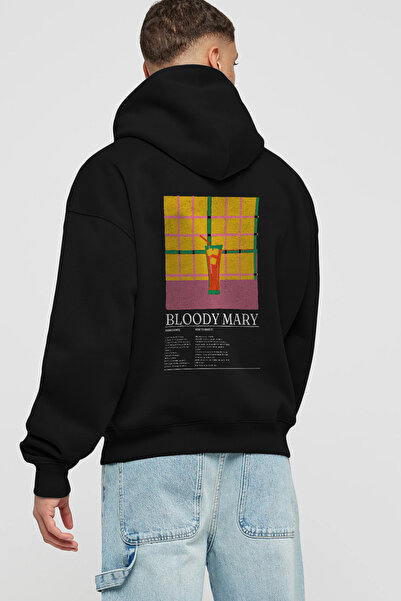 Ankhises Hanorac negru cu glugă supradimensionat cu imprimeu pe spate cu cock...