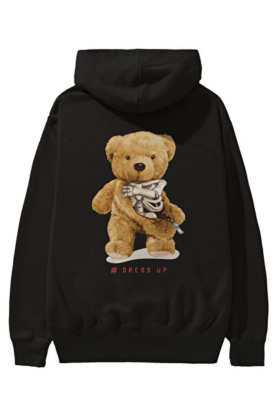Ankhises Teddy Bear Dress Up Spate Imprimat Negru Oversize Glugă Hanorac Bărb...