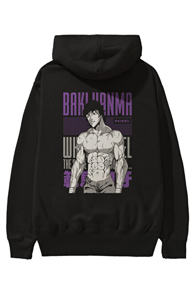 Ankhises BAKI HANMA (2) Anime Back Printed Μαύρο Φούτερ με κουκούλα Oversize ...