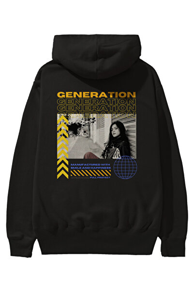 Ankhises Generation Written Back Štampano Crna Oversize kroj Sa kapuljačom Du...