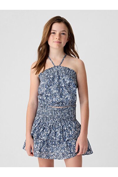 GAP Kız Çocuk Mavi Desenli Büzgülü Bluz