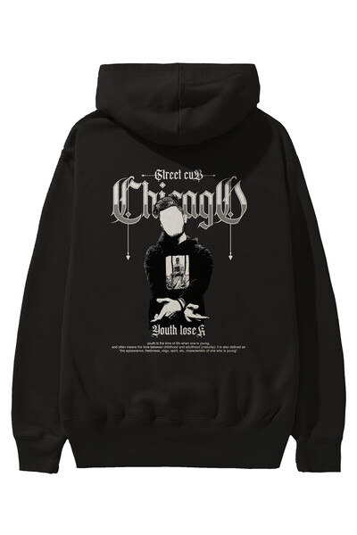 Ankhises Chicago Street Club Back Štampano Crna Oversize kroj Sa kapuljačom D...