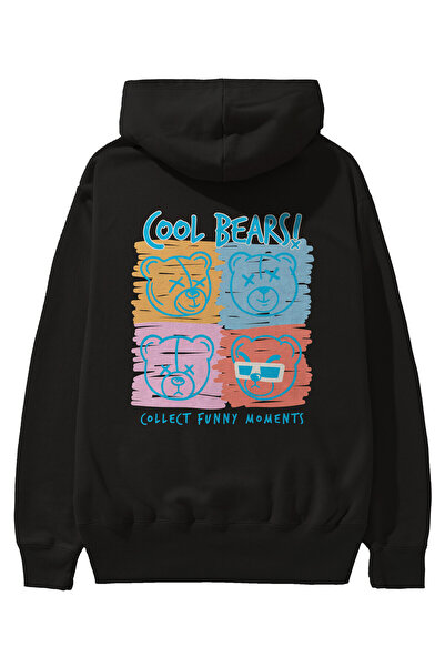Ankhises Cool Bears Back Štampano Crna Oversize kroj Sa kapuljačom Dukserica ...
